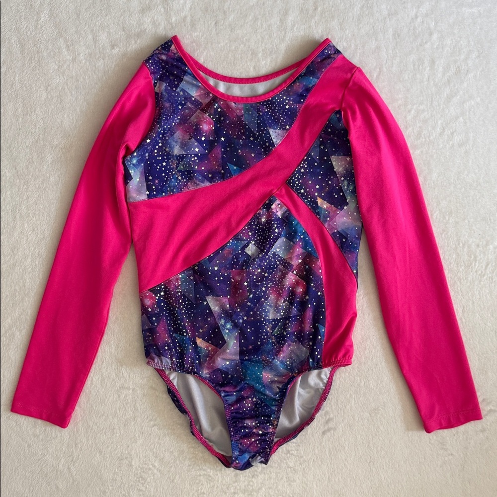 Danskin Now | Geo Galaxy Print Gymnastics Dance Long Sleeve Leotard (L 10/12)